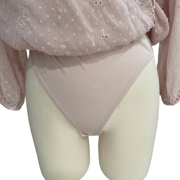 Express Light Pink Lace Trim Bodysuit XS Romantic Boho Cottagecore Feminine Chic - Picture 10 of 11